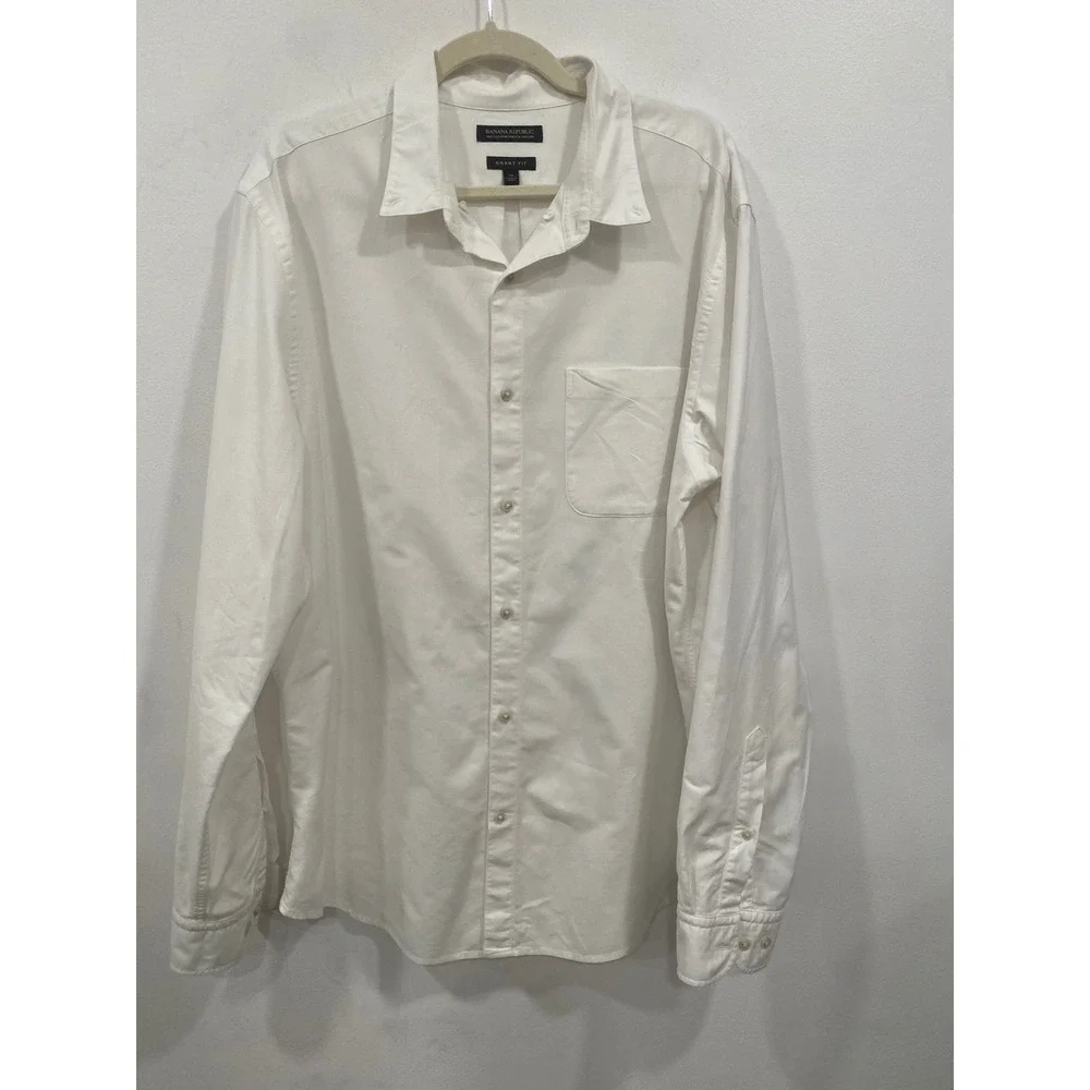 Banana Republic Button Down Shirt Mens XL White Grant Fit Stretch Oxford Cotton